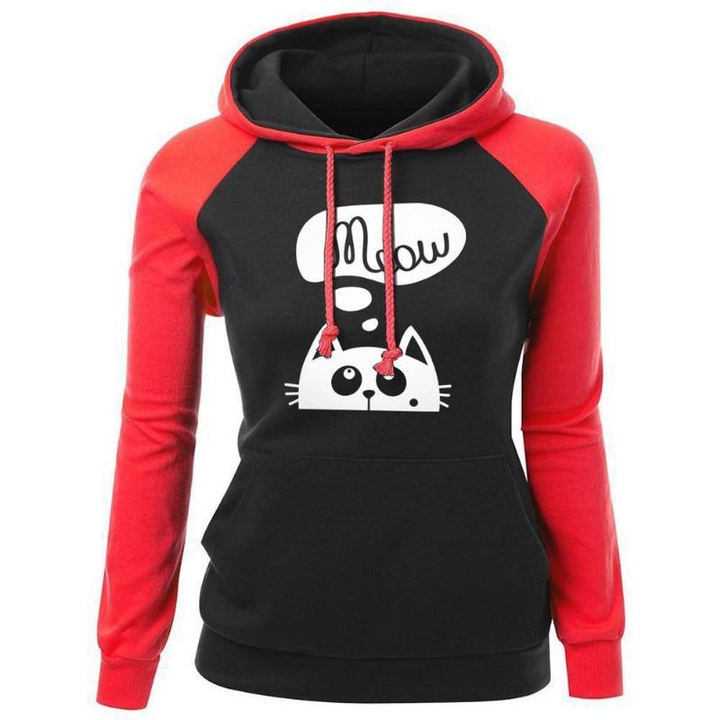 Höst Vinter Nya Huvtröjor För Dam Sweatshirt Katt Meow Med Tryck Mode Hoody Kpop Sweatshirts Raglan Harajuku Hoodie