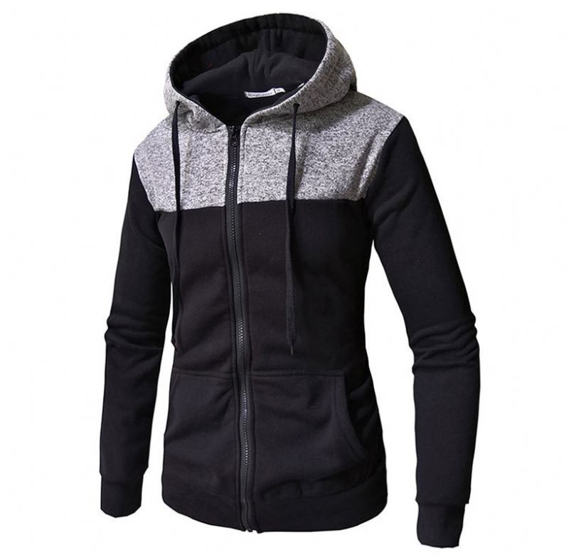 Hooded Färg Block Casual Sweater Herrjacka Cardigan