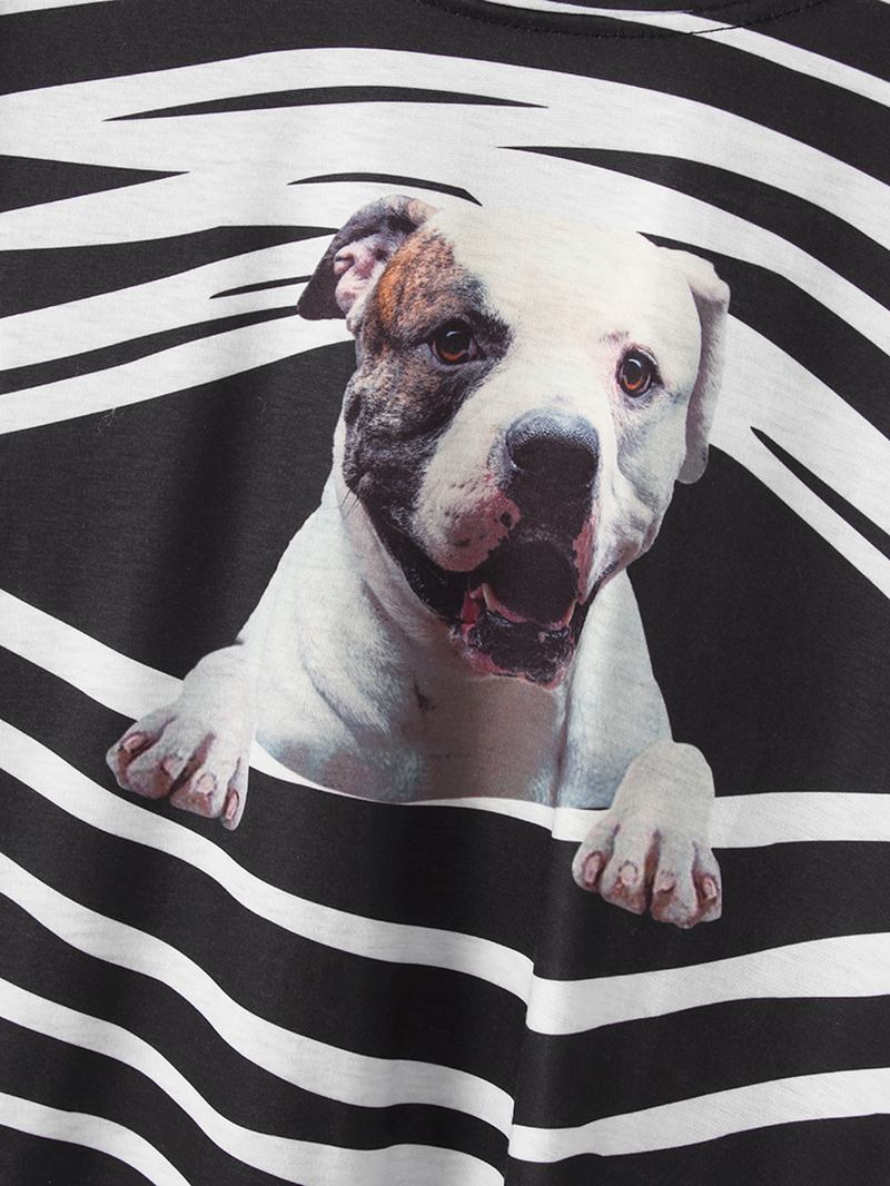 Kvinnor 3d Hund & Stripe Med Tryck O-neck Pullover Casual Sweatshirts