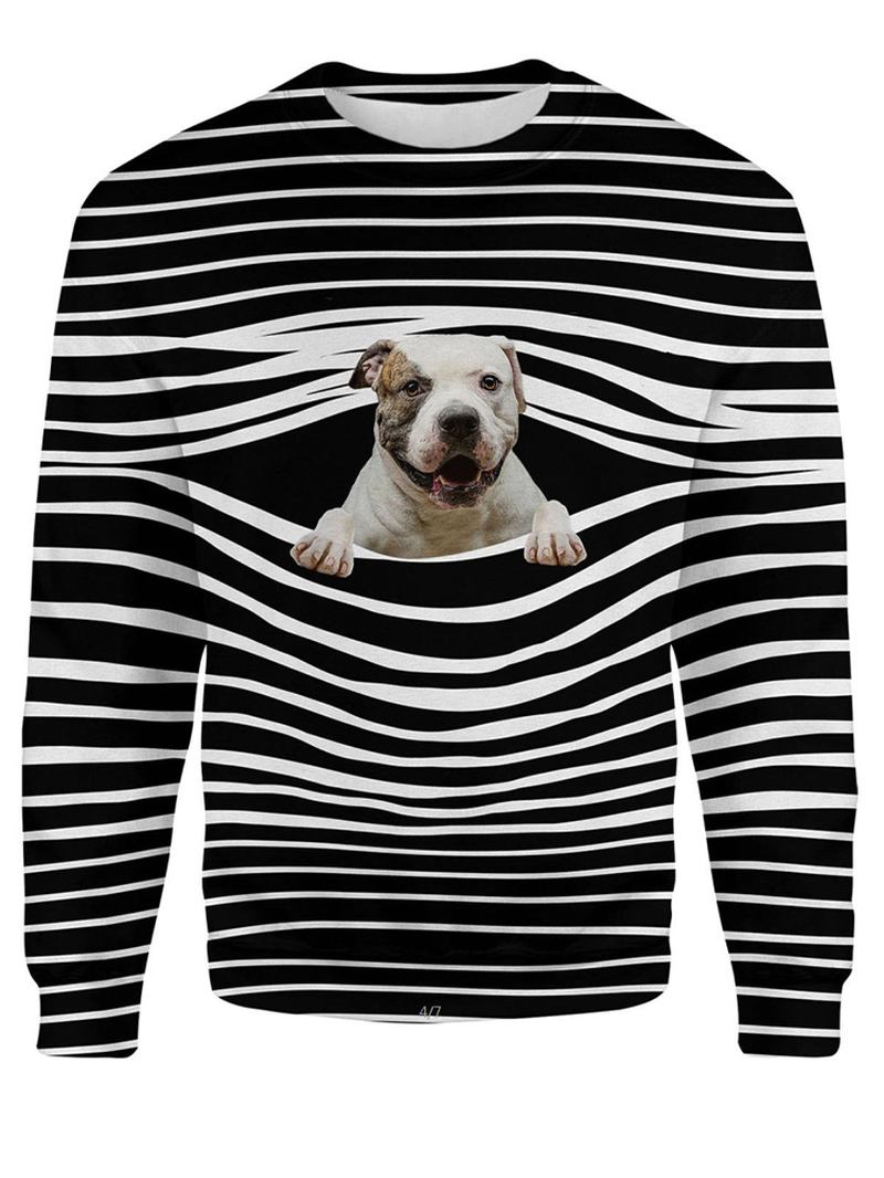 Kvinnor 3d Hund & Stripe Med Tryck O-neck Pullover Casual Sweatshirts