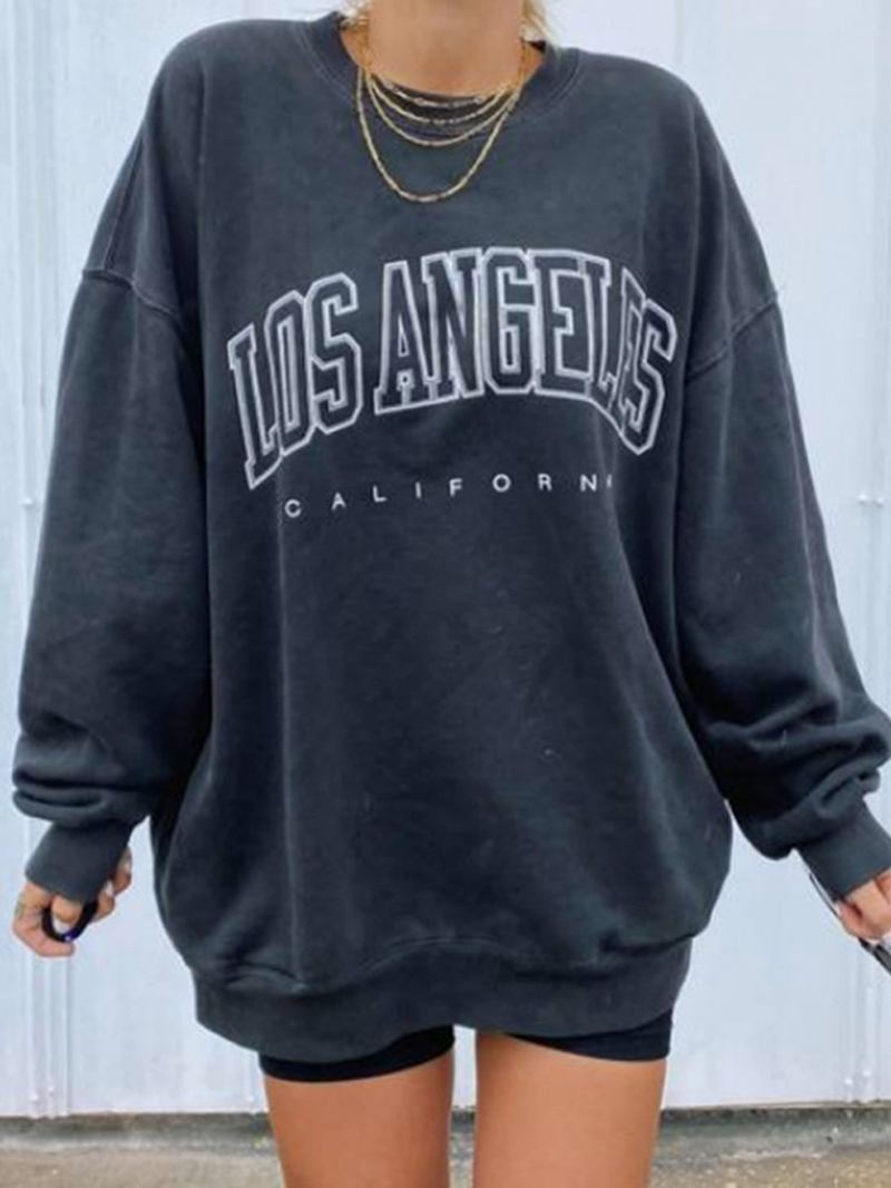 Kvinnor Letter Med Tryck Drop Shoulder Pullover Enkel Marinblå Sweatshirt