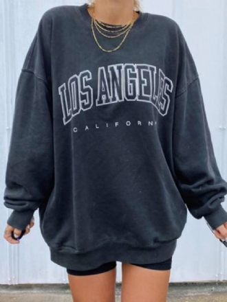 Kvinnor Letter Med Tryck Drop Shoulder Pullover Enkel Marinblå Sweatshirt