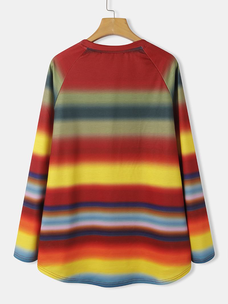 Kvinnor Multi Färg Ombre Randig O-hals Raglan Ärmar Casual Sweatshirts