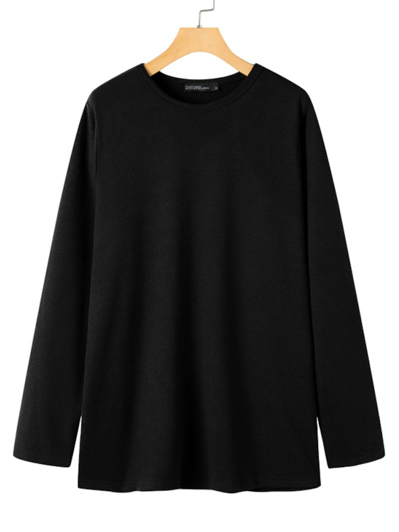 Kvinnor Sida Split Solid O-neck Retro Långärmad Pullover Sweatshirt