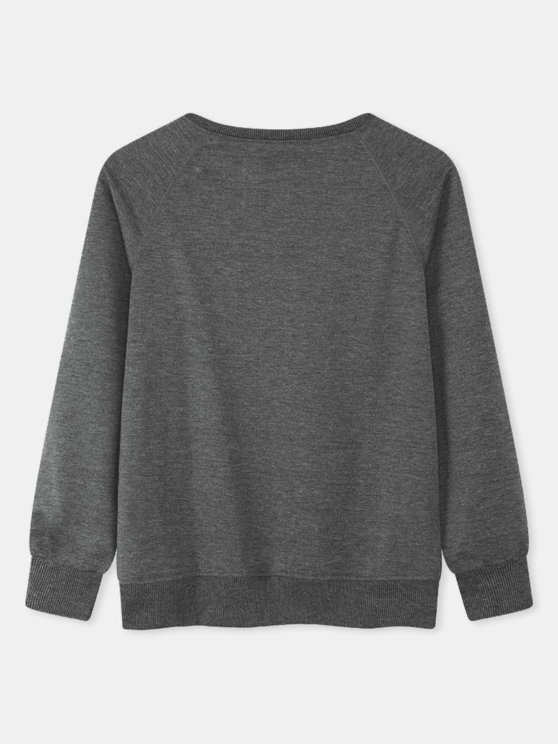 Kvinnor Söt Katt Grafik Rundhalsad Casual Raglan Sleeve Sweatshirts