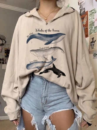 Kvinnor Variety Whale Med Tryck Loose Pullover Långärmade Sweatshirts