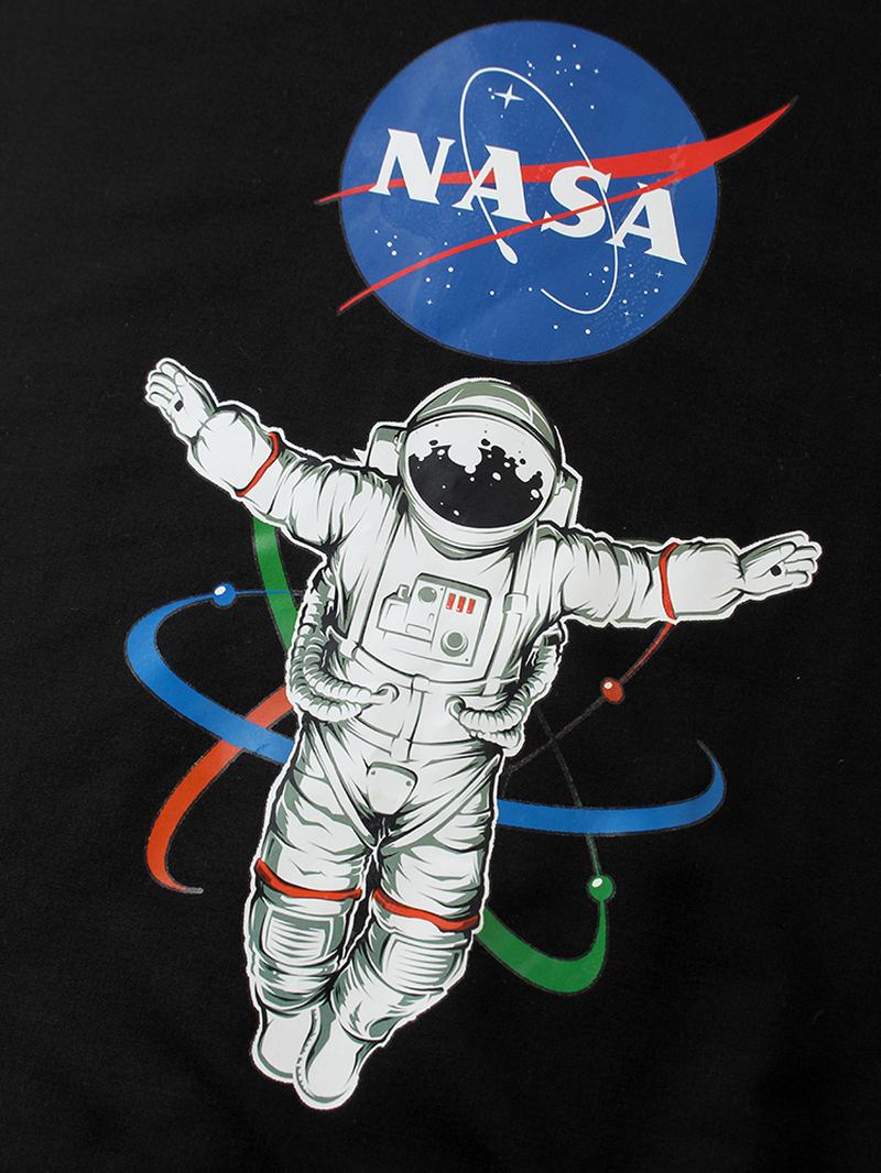 Män Astronaut Brevutskrift Bomull Crew Neck Casual Sweatshirts