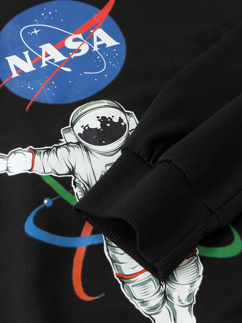 Män Astronaut Brevutskrift Bomull Crew Neck Casual Sweatshirts