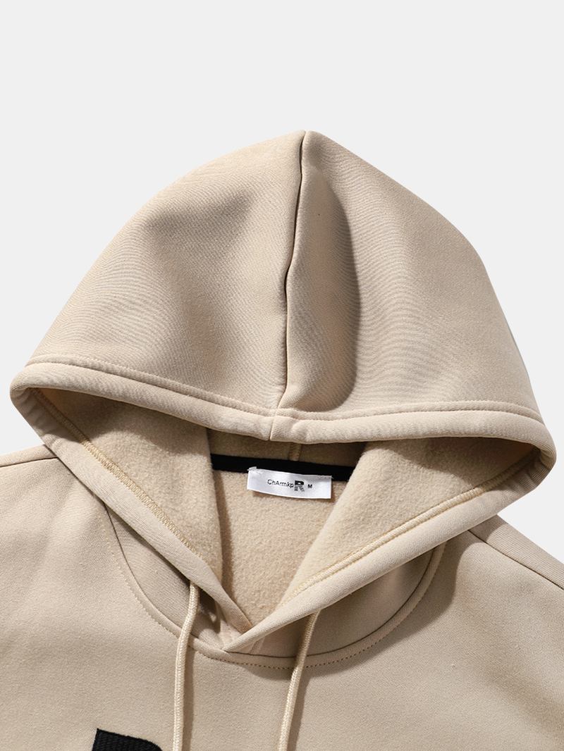 Män Broderi Blomma Tryck Letter Kangaroo Pocket Dragsko Casual Hood Sweatshirt