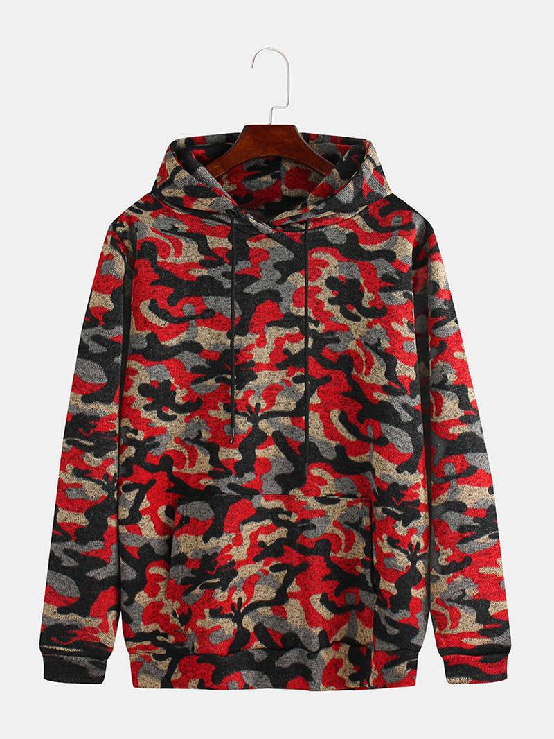 Män Camouflage Stickning Mjuk Hood Sweatshirt