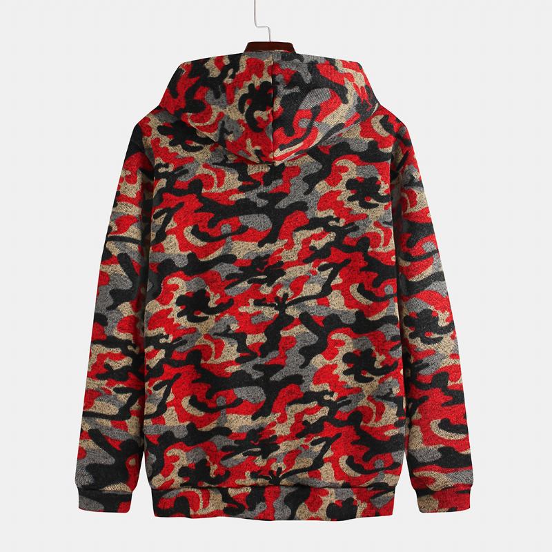 Män Camouflage Stickning Mjuk Hood Sweatshirt