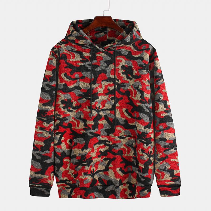 Män Camouflage Stickning Mjuk Hood Sweatshirt