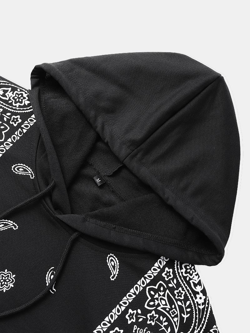 Män Cotton Paisley Kangaroo Pocket Drop Shoulder Huvtröja