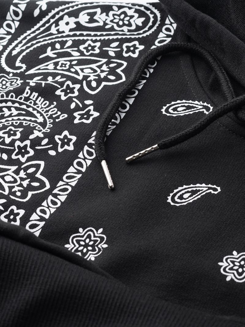 Män Cotton Paisley Kangaroo Pocket Drop Shoulder Huvtröja