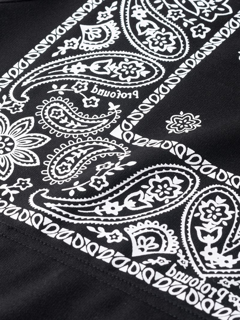 Män Cotton Paisley Kangaroo Pocket Drop Shoulder Huvtröja