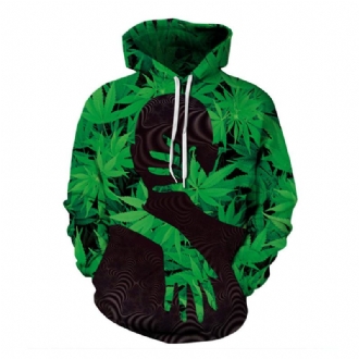 Män Mode Grön Big Leaf Hoodie