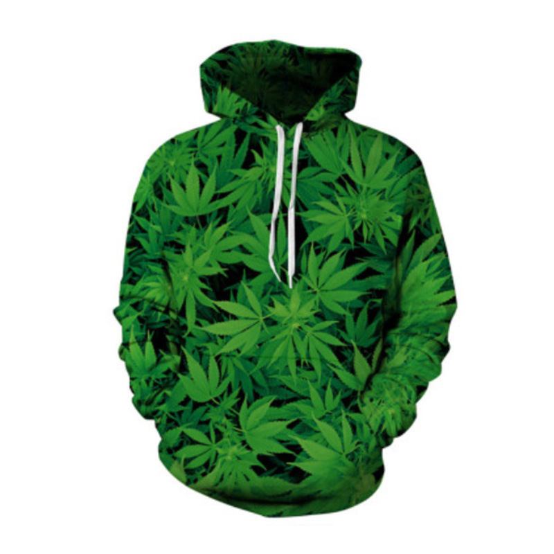 Män Mode Grön Big Leaf Hoodie