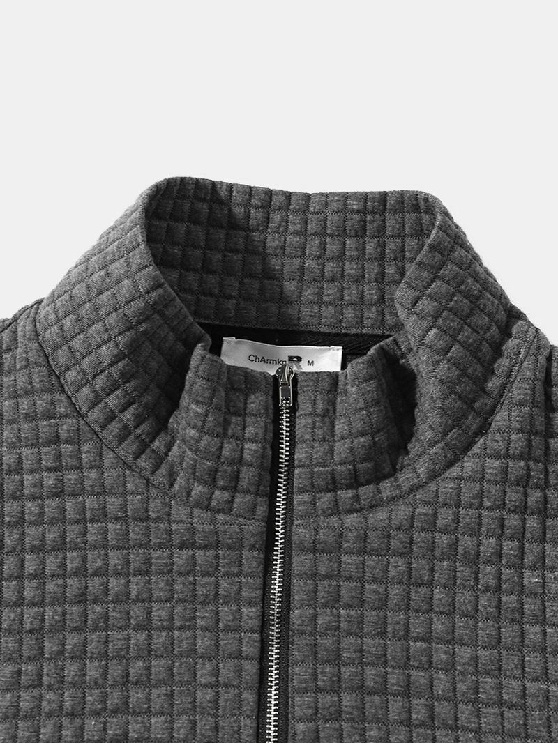 Män Patchwork Solid Ve Långärmad Kangaroo Pocket Zipper Cardigans