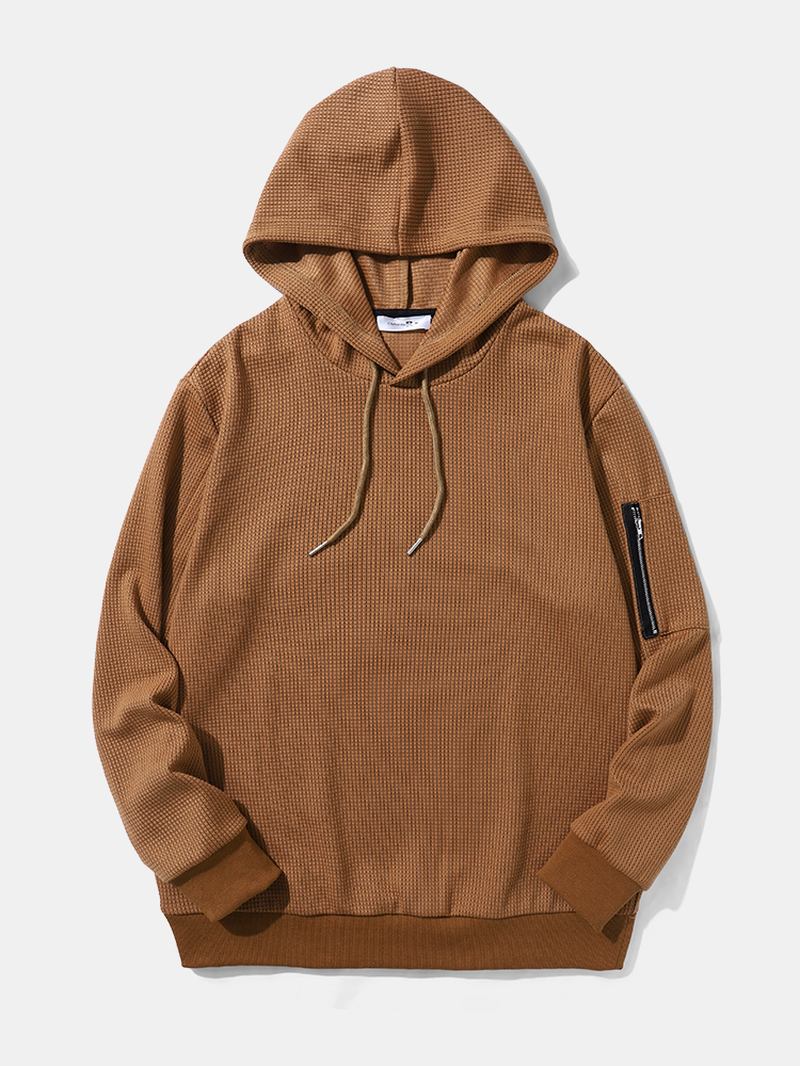 Män Solid Side Pocket Dragkedja Hood Sweatshirts