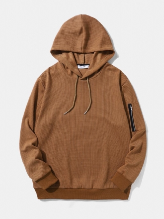 Män Solid Side Pocket Dragkedja Hood Sweatshirts