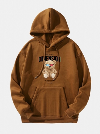 Män Teddy Bear Letter Tryckt Drop Shoulder Kangaroo Pocket Hooded Sweatshirt