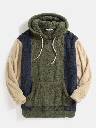 Män Teddy Patchwork Färg Block Dragsko Casual Hood Sweatshirt