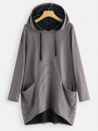 Pockets Stripe Irregular Long Sleeve Hoodie