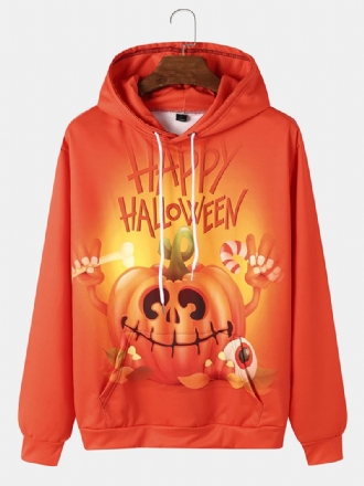 Pumpkin Letter Hoodies För Män Med Känguruficka