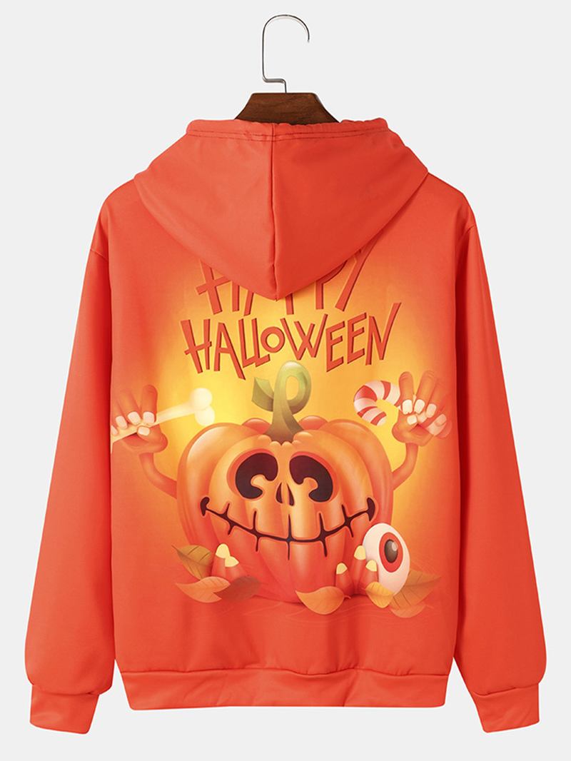 Pumpkin Letter Hoodies För Män Med Känguruficka