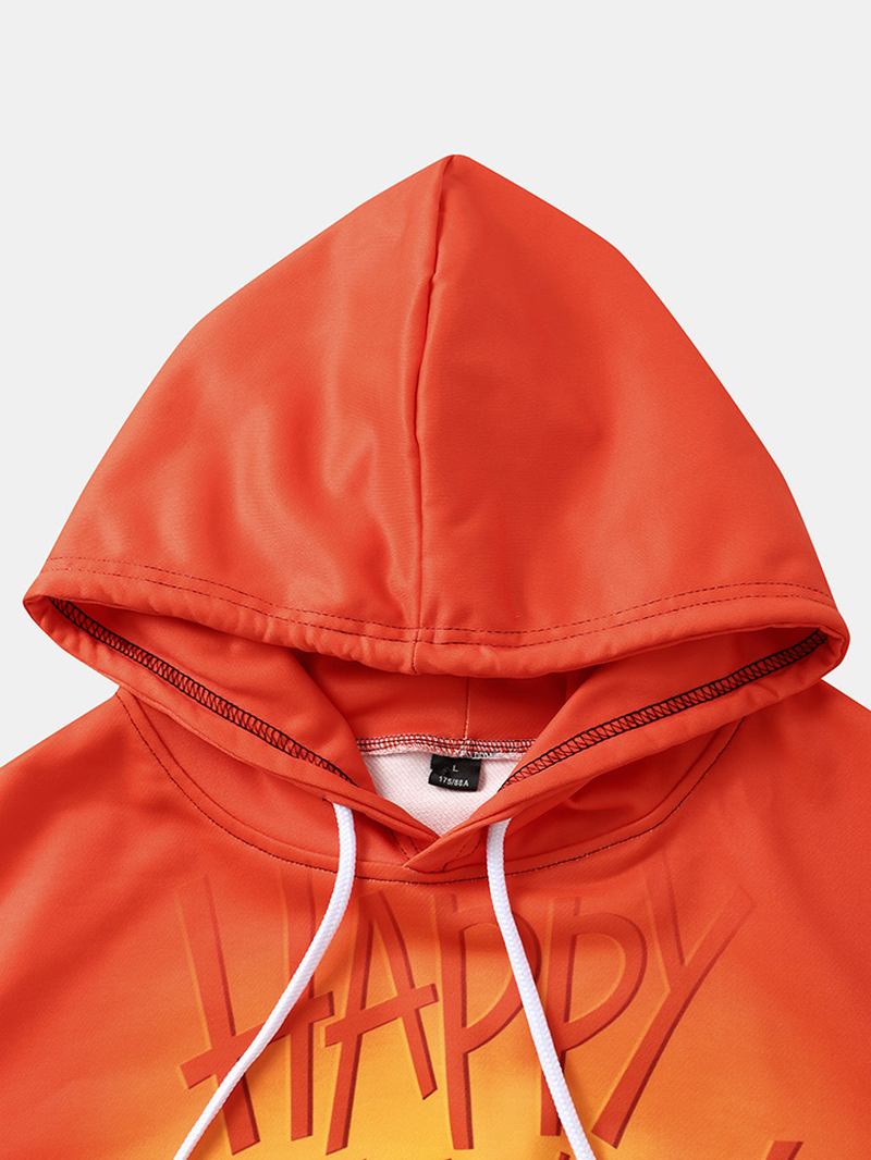 Pumpkin Letter Hoodies För Män Med Känguruficka