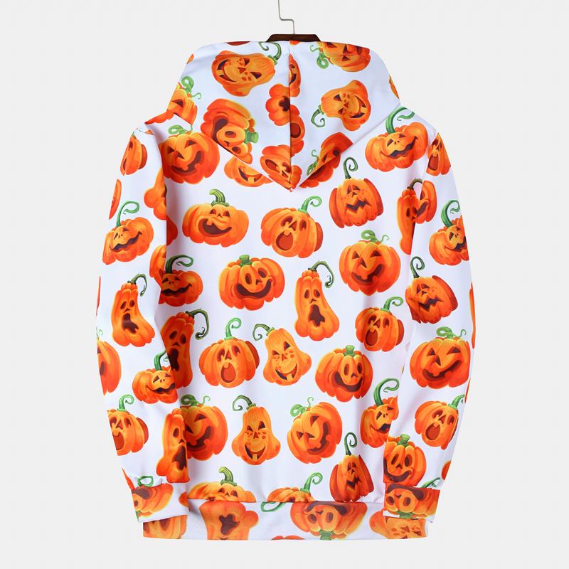 Pumpkin Monster Med Tryck Casual Insert Pocket Hood Sweatshirt