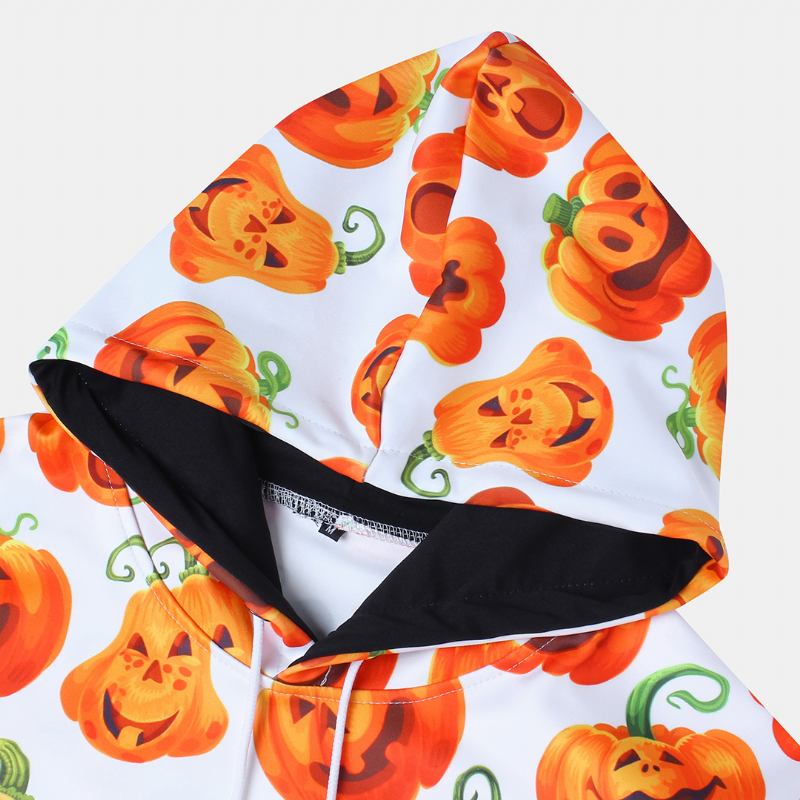 Pumpkin Monster Med Tryck Casual Insert Pocket Hood Sweatshirt