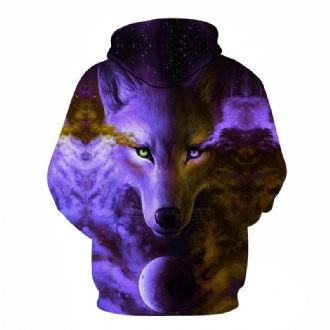 Purple Series Wolf 3d Digital Med Tryck Wolf Hooded Casual Tröja