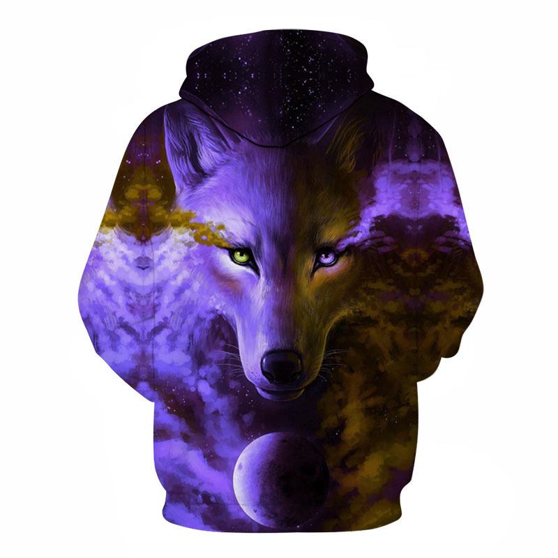 Purple Series Wolf 3d Digital Med Tryck Wolf Hooded Casual Tröja