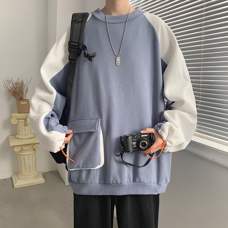 Skjorta Med Pocket Sweatshirt Trendiga Män Plus Lösa Kashmirkläder Med Stora Fickor Hongkong-stil Trendig Hip-hop Sportjacka