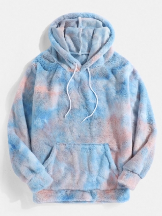 Tie-dye Plysch Fluffy Long Sleeve Teddy Hoodies Med Ficka