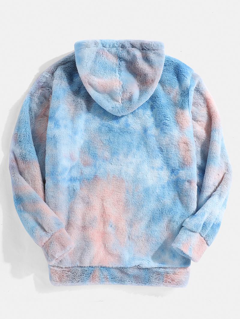 Tie-dye Plysch Fluffy Long Sleeve Teddy Hoodies Med Ficka