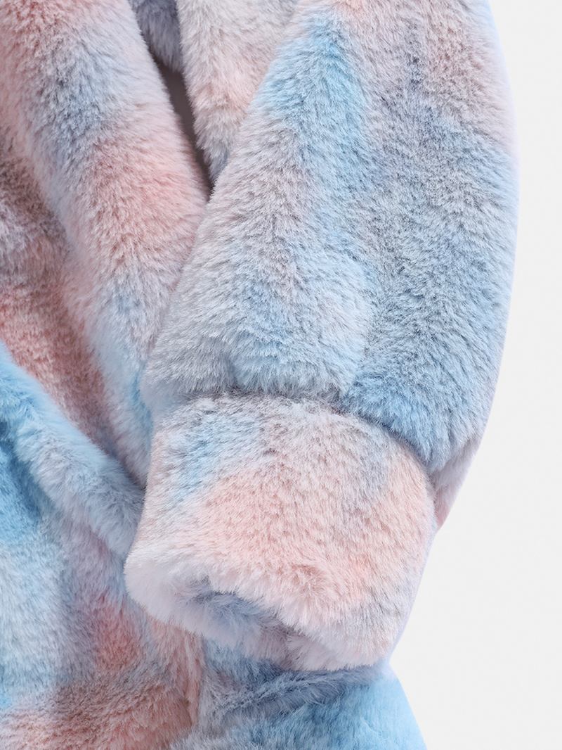 Tie-dye Plysch Fluffy Long Sleeve Teddy Hoodies Med Ficka