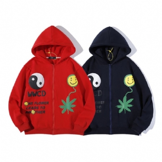 Tredimensionell Hemp Leaf Smileycardigan Huvtröja Med Dragkedja