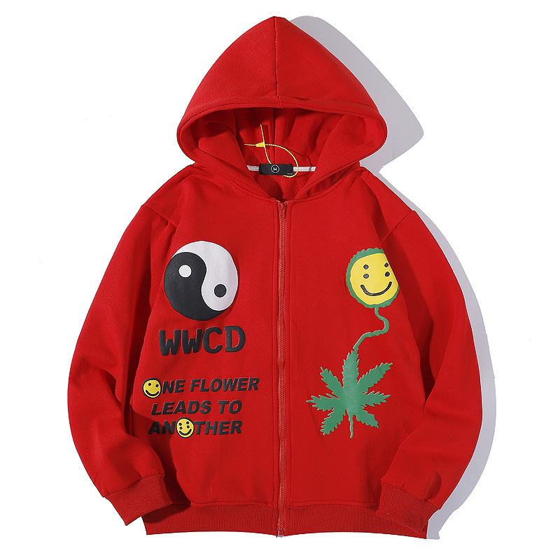 Tredimensionell Hemp Leaf Smileycardigan Huvtröja Med Dragkedja