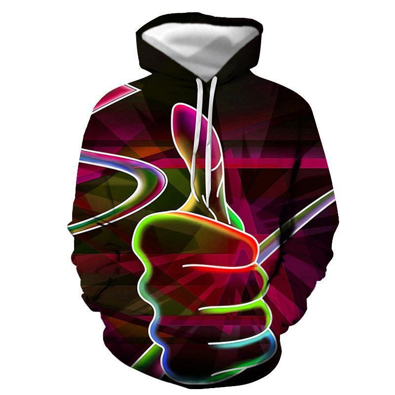 Utrikeshandel Ny Hot Rea Thumbs 3d Digital Med Tryck Lös Hoodie Tröja