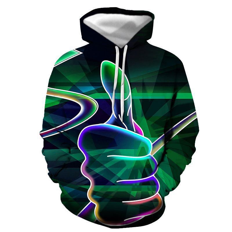 Utrikeshandel Ny Hot Rea Thumbs 3d Digital Med Tryck Lös Hoodie Tröja