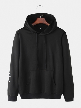 Vanligt Texttryck För Män På Ärmar Lös Casual Kangaroo Pocket Dragsko Hoodies