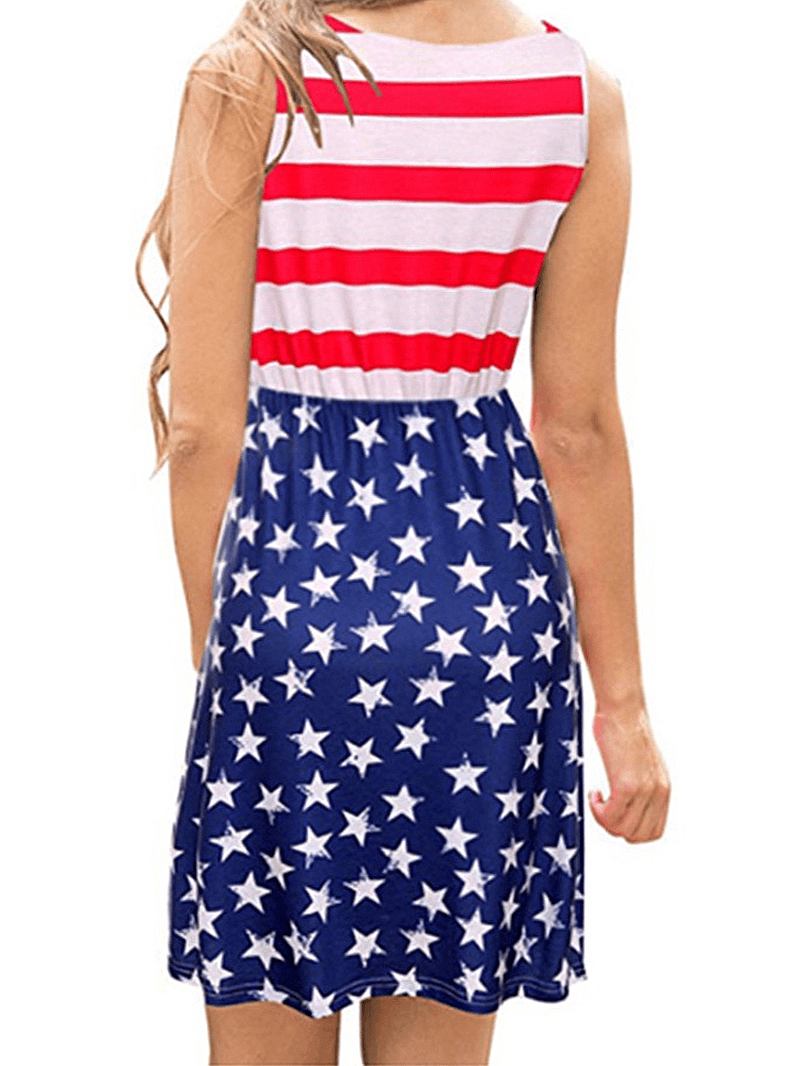 America Flag Med Tryck Independence Day Ärmlös Casual Midi-klänning