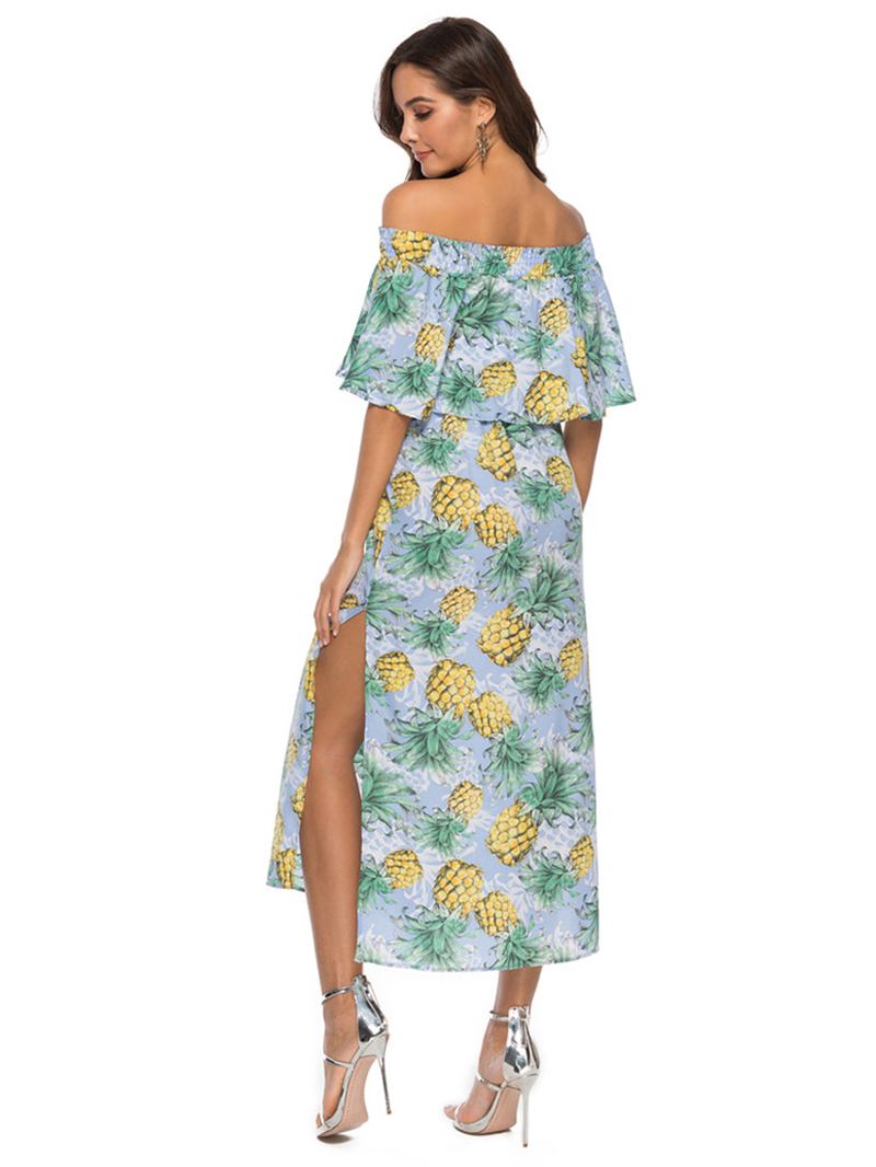 Kvinnor Off Shoulder Blommönster Split Causal Midi-klänning