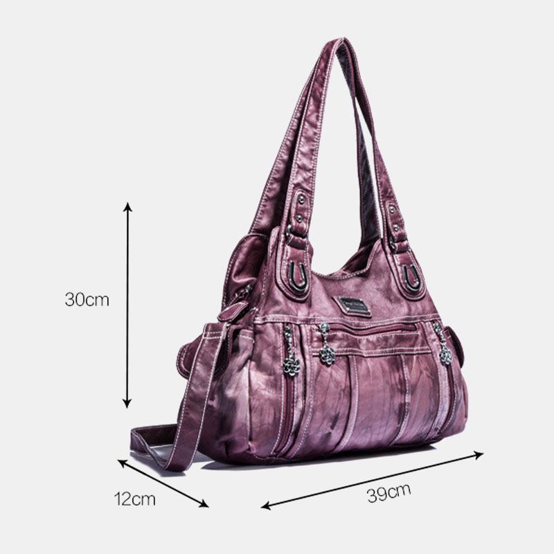 Angel Kiss Kvinnor Pu-läder Multi-carry Enfärgad Crossbody-väska Axelväska Tote Handväska