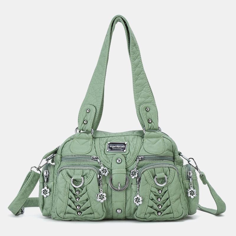 Angel Kiss Kvinnor Pu-läder Multi-carry Enfärgad Mode Casual Axelväska Crossbody Bag Handväska