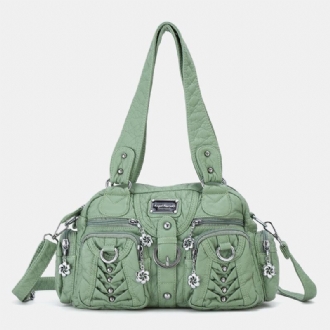 Angel Kiss Kvinnor Pu-läder Multi-carry Enfärgad Mode Casual Axelväska Crossbody Bag Handväska