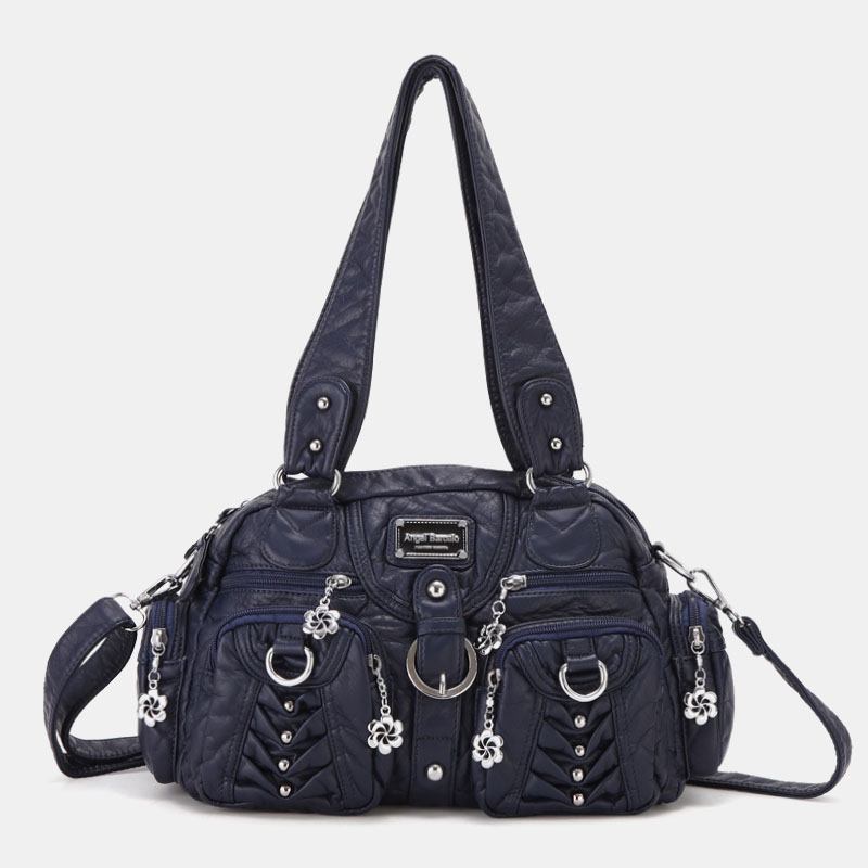 Angel Kiss Kvinnor Pu-läder Multi-carry Enfärgad Mode Casual Axelväska Crossbody Bag Handväska