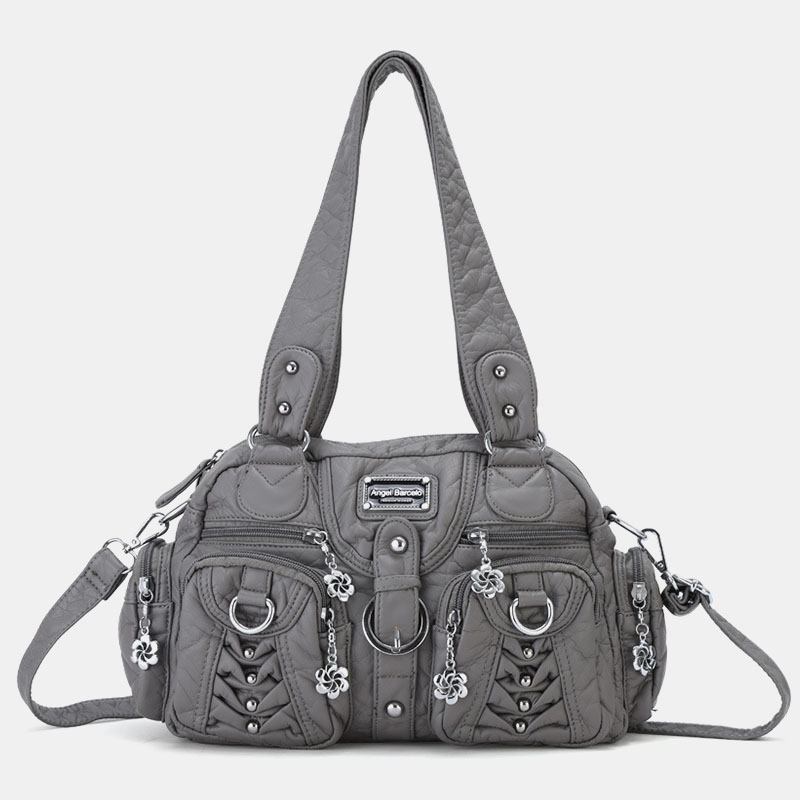 Angel Kiss Kvinnor Pu-läder Multi-carry Enfärgad Mode Casual Axelväska Crossbody Bag Handväska